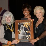 Carol Dougal, Candance Waterman & Hedy Ratner at WBDC w/ artwork by Ahlers Designs