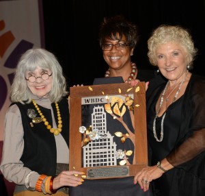 Carol Dougal, Candace Waterman & Hedy Ratner at WBDC w/ artwork by Ahlers Designs 